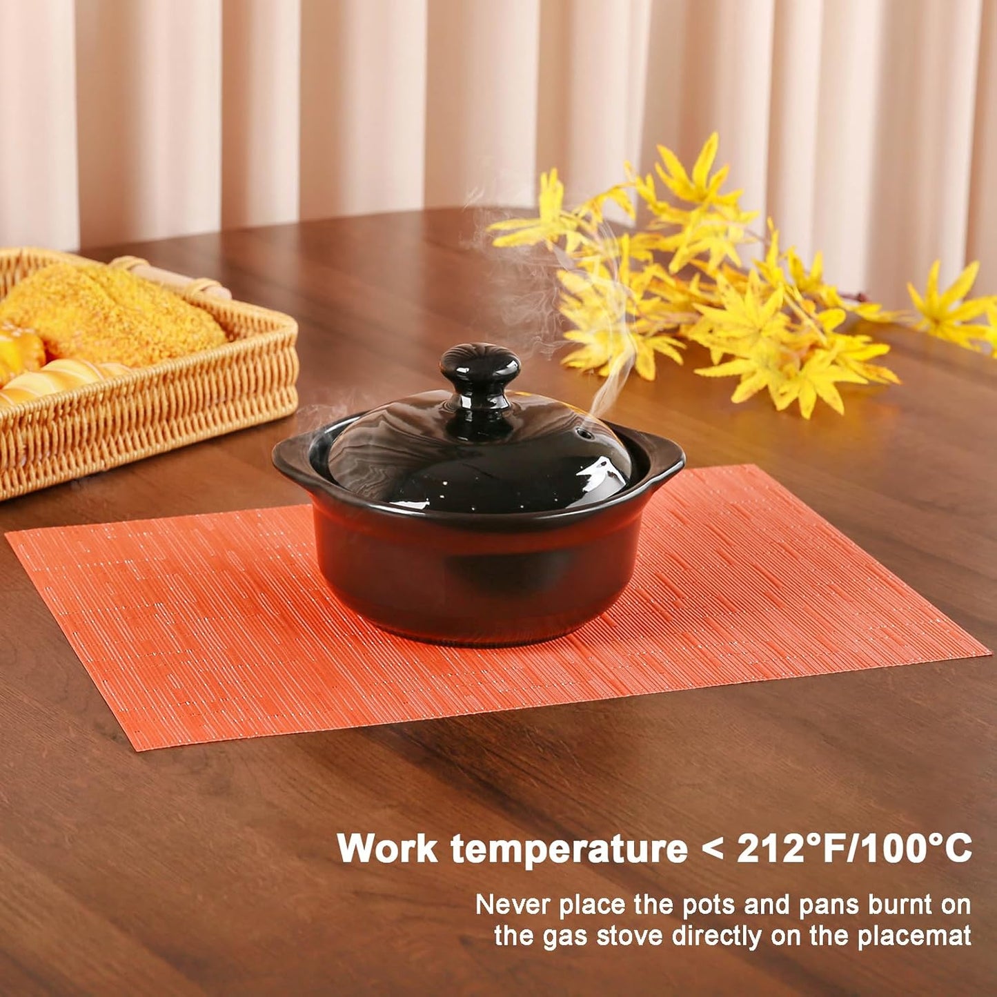Thanksgiving Placemats Set of 6 Fall Place Mats Pumpkin Maple Leaves Table Mats Washable Non-Slip Heatproof Woven Placemats for Dining Table (17.7" X 11.8")