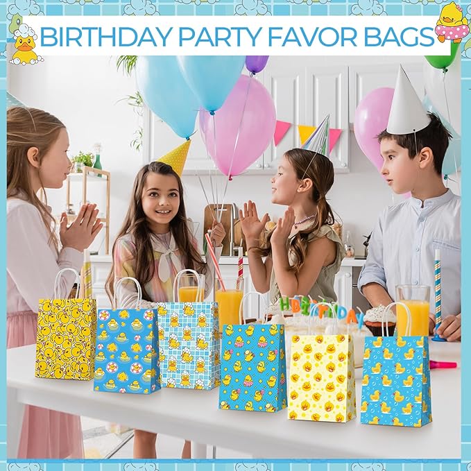 Resholder 30 Pcs Yellow Duck Party Favor Bags Rubber Duck Themed Party Decorations Ducks Goodie Gift Bags with Handles Portable Candy Treat Pouch for Baby Shower Birthday Supplies