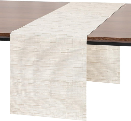 Myir JUN Table Runner, Vinyl Table Runner Indoor Arbitrarily Cropped Runner for Table Heatproof for Home Party (B-White, 15 x 94 inch)