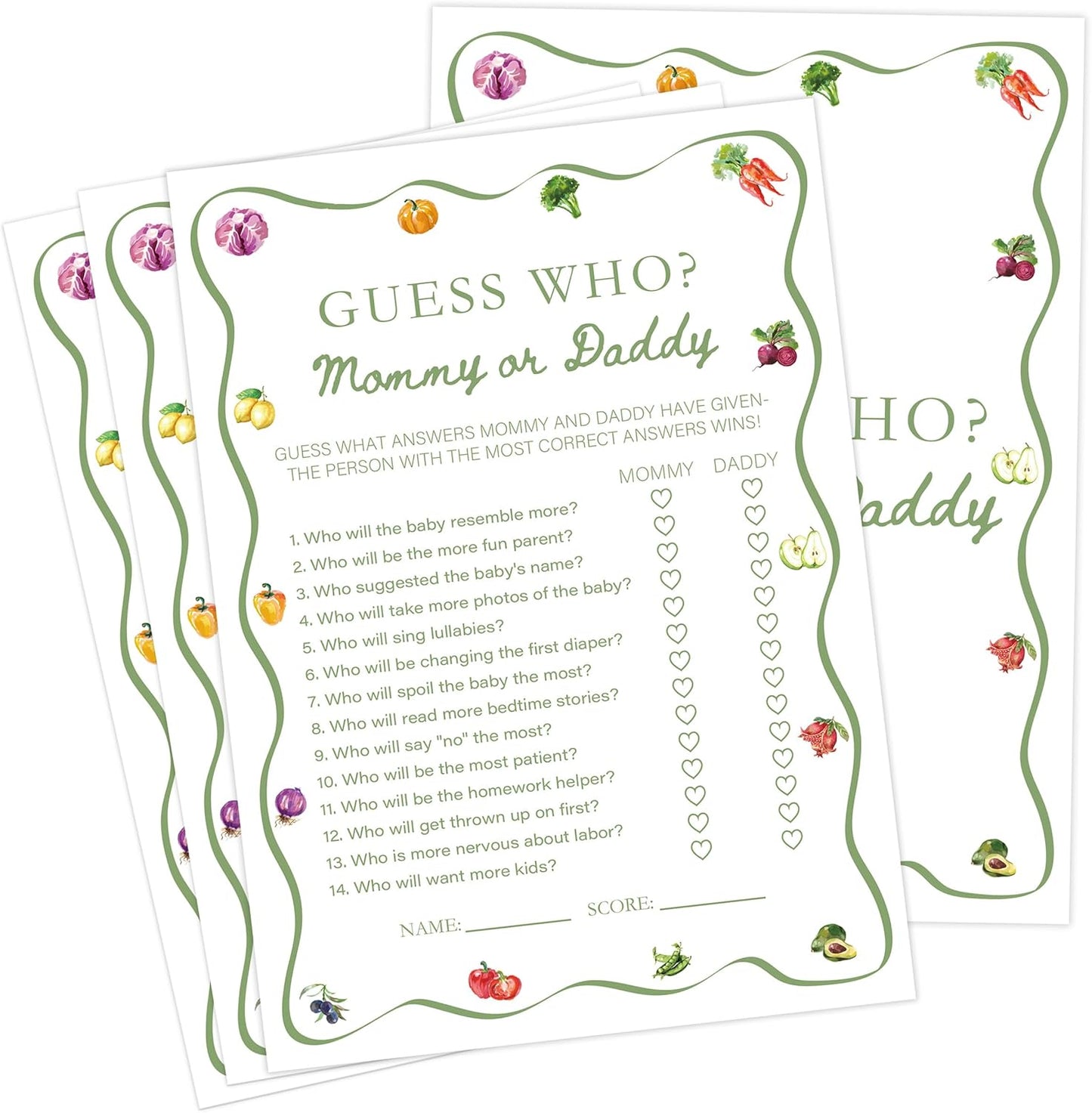 Locally Grown Baby Shower Games, Farmers Market Guess Who Mommy or Daddy Game for 30 Guests with Game Cards, Gender Reveal, Baby Shower Supplies & Decorations (DV37)