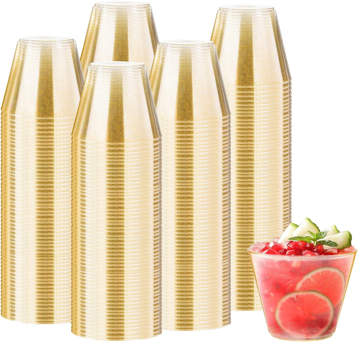300 Count 9 oz Gold Plastic Cups, Disposable Cocktail Cup for Wedding & Party, Bulk Gold Plastic Tumblers, Fancy Disposable Party Cups for Cold Drinks
