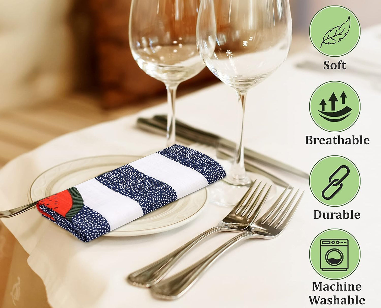RUVANTI Cloth Napkins Set of 12 Cotton 100%, 18x18 Inches Napkins Cloth Washable, Soft, Absorbent. Cotton Napkins for Parties, Christmas, Thanksgiving, Weddings, Dinner Napkins Cloth - Watermelon