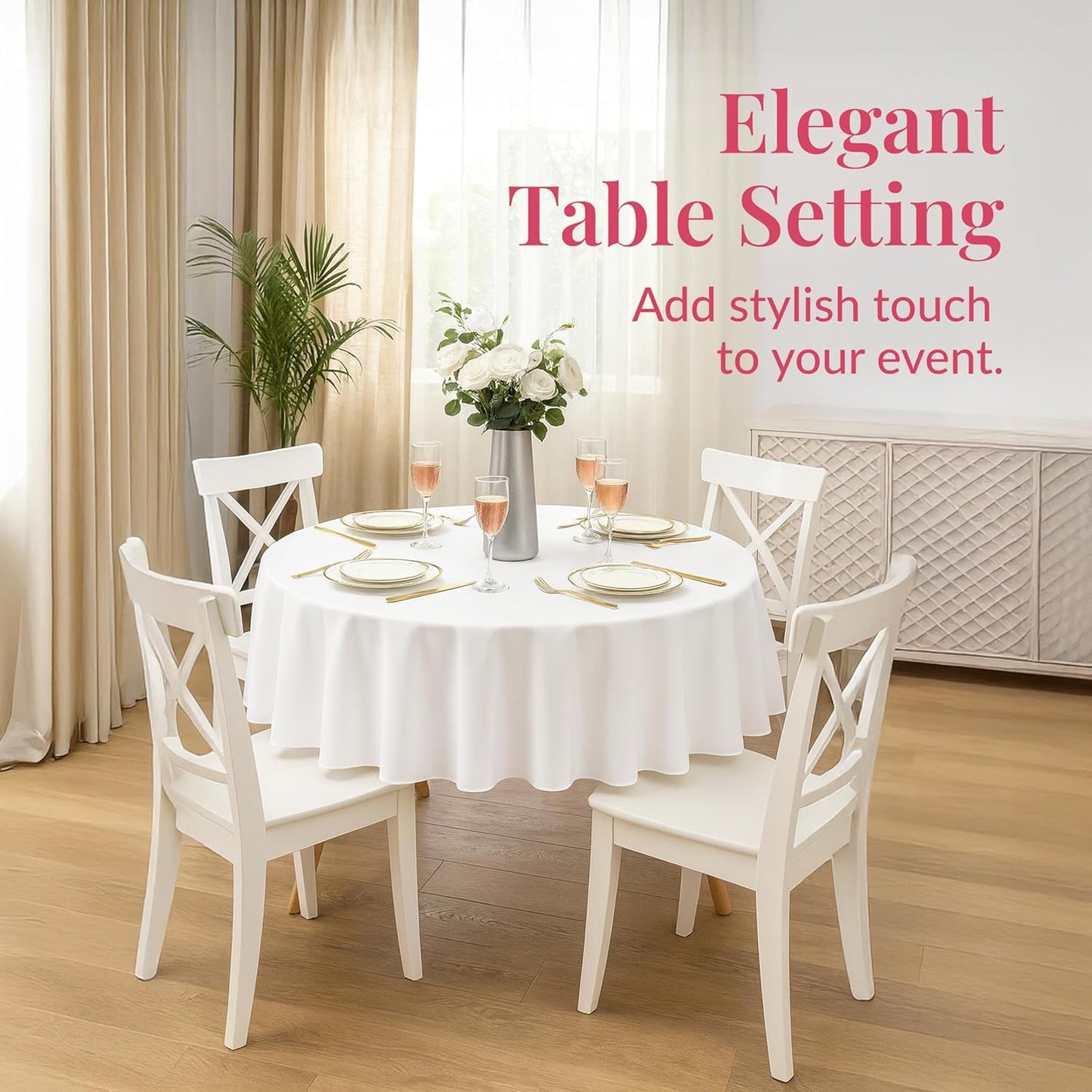 Prestee 4-Pack 84-Inch White Round Plastic Tablecloth Disposable - Durable Waterproof Table Covers for Weddings, BBQ, Parties, Outdoor Events - Elegant White Plastic Tablecloths Round for Any Occasion