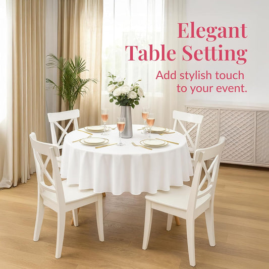 Prestee 4-Pack 84-Inch White Round Plastic Tablecloth Disposable - Durable Waterproof Table Covers for Weddings, BBQ, Parties, Outdoor Events - Elegant White Plastic Tablecloths Round for Any Occasion