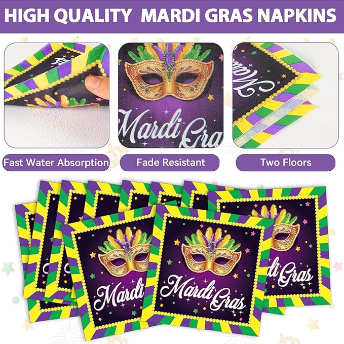 96Pcs Mardi Gras Party Supplies Mardi Gras Paper Plates Napkins Forks Colorful Mardi Gras Decorations Dinnerware Disposable Party Favors Mardi Gras Party Decorations for Party Tableware Serves 24