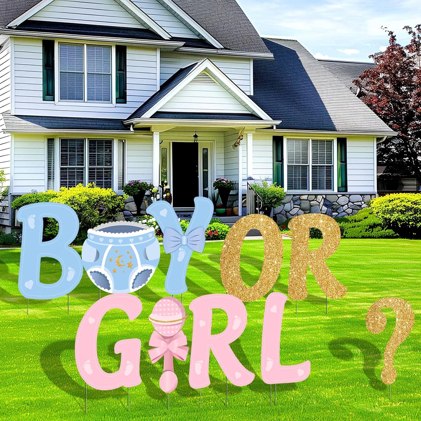 Easy Joy Gender Reveal Party Decorations Baby Shower Letters Yard Sign Newborn Baby Birthday Decor Outdoor Garden Lawn Party Decorations with Stakes Party Supplies Boy or Girl, 10 pieces