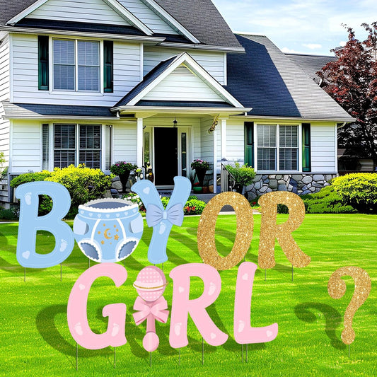 Easy Joy Gender Reveal Party Decorations Baby Shower Letters Yard Sign Newborn Baby Birthday Decor Outdoor Garden Lawn Party Decorations with Stakes Party Supplies Boy or Girl, 10 pieces