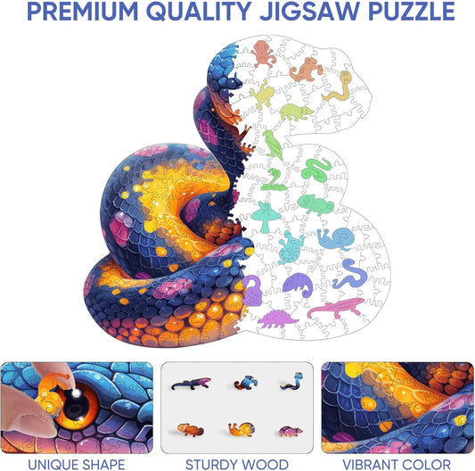 Reouinty Wooden Puzzle for Adults, Snake Puzzles, Puzzles for Older Kids, Snake Wall Decor, Wooden Jigsaw Puzzles Creative Gift for Family Game 10.8 x 11 in