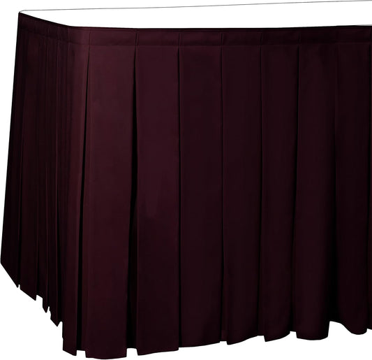 Ultimate Textile Pleat Polyester Fabric Table Skirt - Machine Washable, Flame Resistant, Cut & Sewn in NJ, Desk Skirt - Burgundy, 14' Box Pleat x 42" h