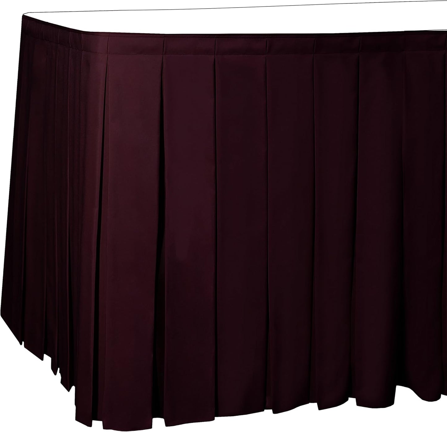 Ultimate Textile Pleat Polyester Fabric Table Skirt - Machine Washable, Flame Resistant, Cut & Sewn in NJ, Desk Skirt - Burgundy, 17' Box Pleat x 42" h