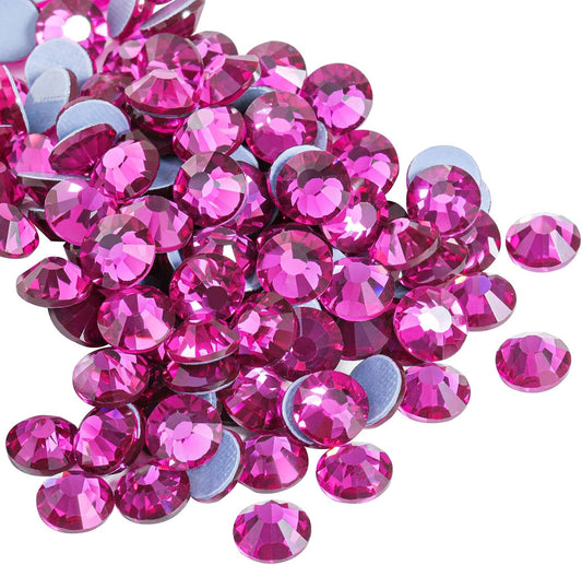 Beadsland Hotfix Rhinestones, 144pcs Crystal Rhinestones for Crafts Clothes DIY Decoration, Fuchsia, SS40, 8.3-8.6mm