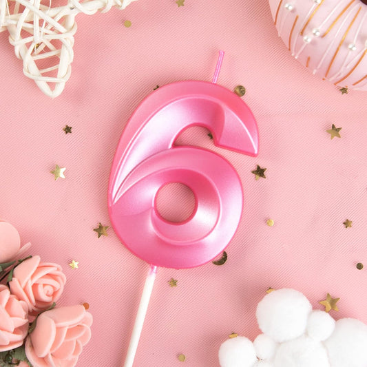 PHD CAKE 2.76 Inch Diamond Pink 6 Number Birthday Candles, Pink Number Candles, Cake Number Candles, Party Celebration