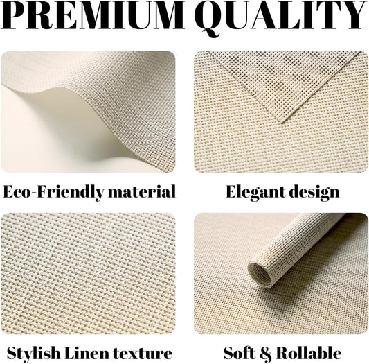 Placemats Set of 4 Vinyl/Plastic Woven Place Mats for Kitchen Table Indoor/Outdoor Washable Placemat Wipeable Dining Table Mats (Beige,4)