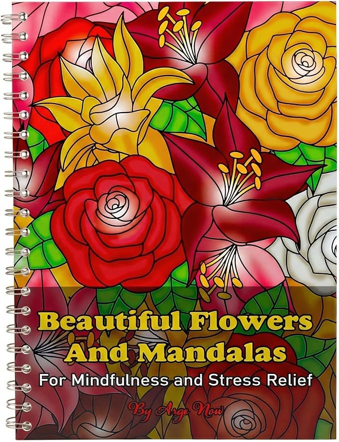 Spiral Bound Adult Coloring Book for Women - 40 Mandala and Flowers Designs - Stress Relief & Relaxation - Single Sided, Perforated Pages, Large A4 Format