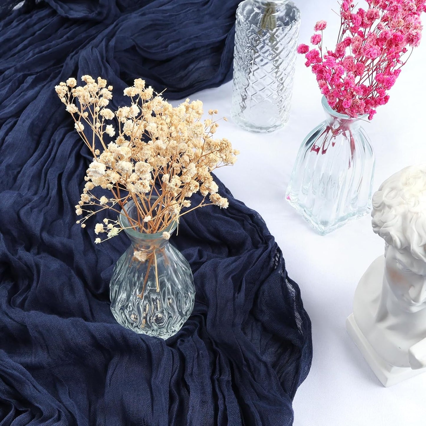 6 Pack 10FT Navy Blue Cheesecloth Table Runner 35x120 Inch Gauze Rustic Boho Table Runner Cheese Cloth for Wedding Decor Birthday Party Bridal Baby Shower Table Centerpiece Decoration