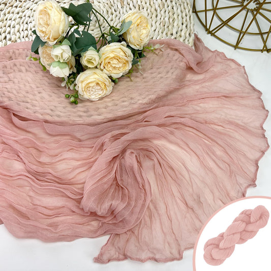 Booque Valley Dusty Pink Cheesecloth Table Runner 10ft Super Soft Boho Wrinkled Gauze Sheer Cloth for Baby Shower Baptism Birthday Party Wedding Centerpiece Table Decoration, 35x120 Inch