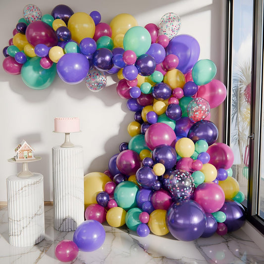 Balloon Garland Arch Kit – 146 Pcs Hot Pink, Metallic Purple, Purple, Cream Beige, Yellow & Confetti Balloons for Baby Shower, Birthday, Gender Reveal, Wedding Party – DIY Kit by Vellax™