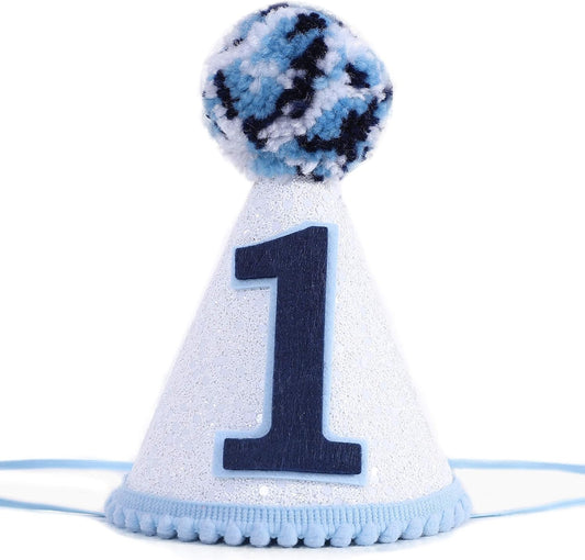 WAOUH Boy’s 1st birthday hat -navy blue felt, cone-shaped mini crown, photo props