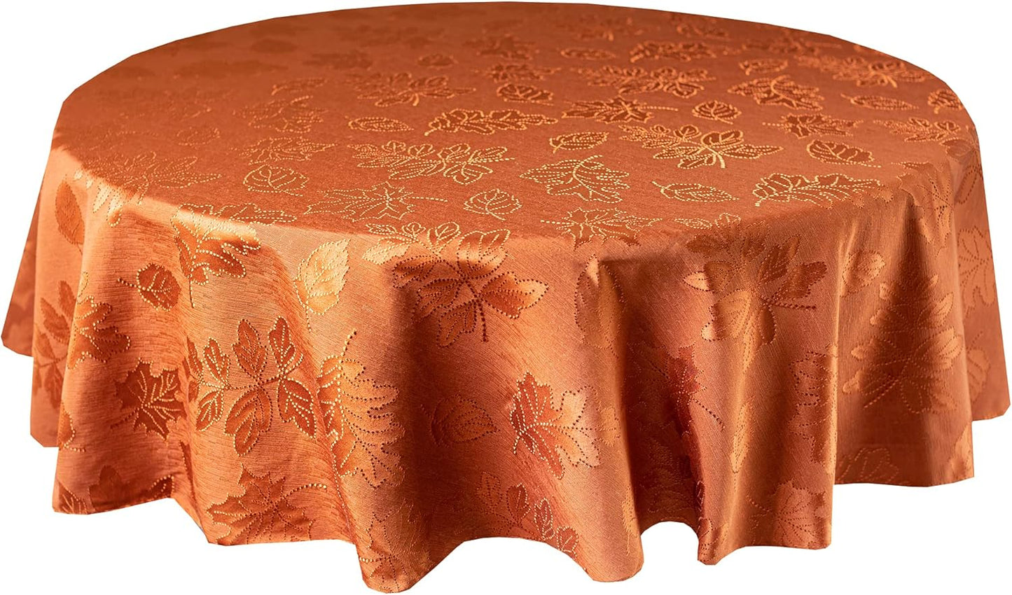 Benson Mills Harvest Legacy Damask Fabric Table Cloth Fall, Harvest, and Thanksgiving Tablecloth (Rust/Burnt Orange, 70" Round)