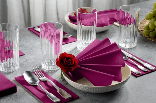 Linen-Feel Purple Paper Napkins - Decorative Cloth-Like Disposable Dinner Napkins - Soft And Absorbent. For Kitchen, Party, Wedding, Bathroom Or Any Occasion. (Pack of 100)