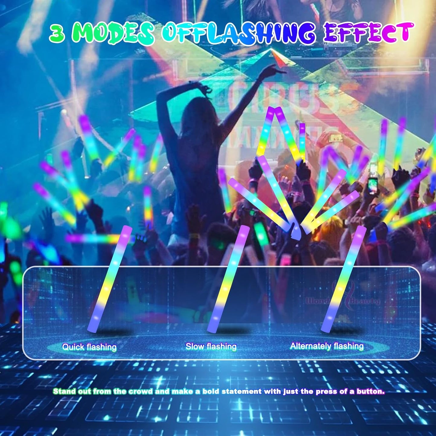 100 Pcs 18.5 inch Foam Glow Sticks Bulk - 4 Colors, Steady Bright Light Up Sticks for Weddings, Birthdays, Christmas, Halloween | Foam Glow Sticks Bulk Reusable, 6-Hr Glow, Eco-Friendly Foam
