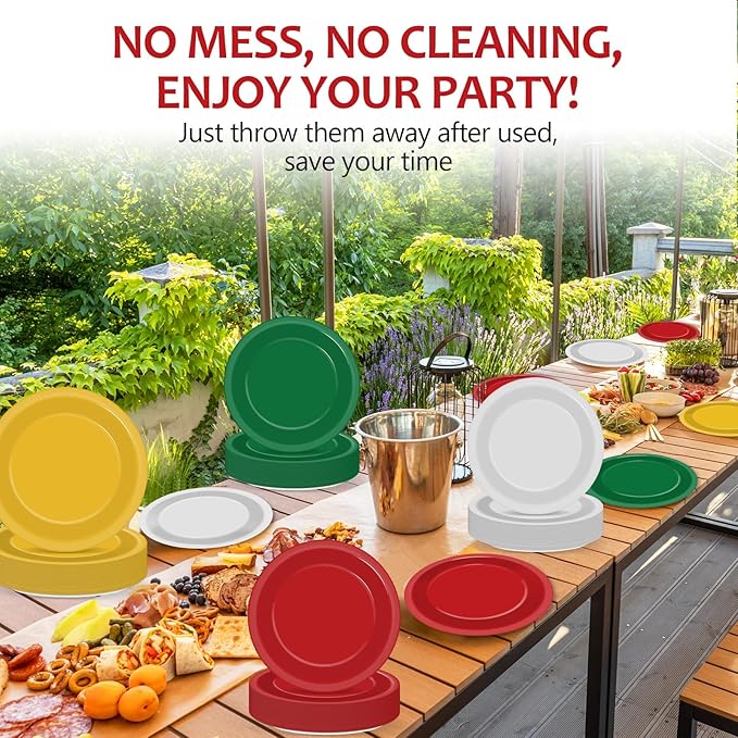 100Pcs Christmas Paper Plates 9 Inch Red Green Color Plates Disposable Round Dessert Plates Christmas Party Tableware Solid Color Paper Plates Winter Table Decors for Birthday Wedding Dinner Party