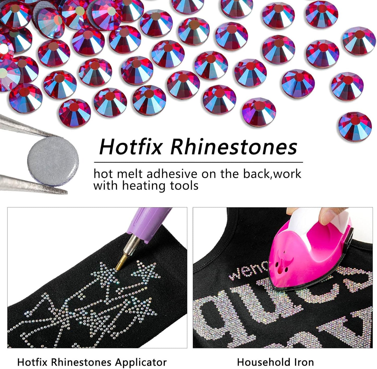 Beadsland Hotfix Rhinestones, 288pcs Flatback Crystal Rhinestones for Crafts Clothes DIY Decorations, Light Siam AB, SS30, 6.3-6.5mm