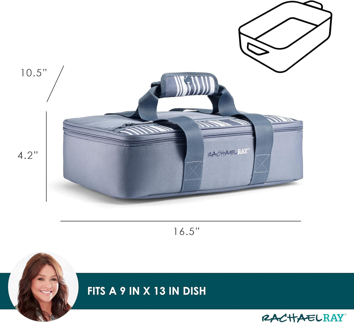 Rachael Ray Lasagna Lugger, Thermal Insulated Casserole Carrier for Hot or Cold Food, Lugger Tote for Potluck, Parties, Picnic, and Cookouts, Fits 9" x 13" Baking Dish