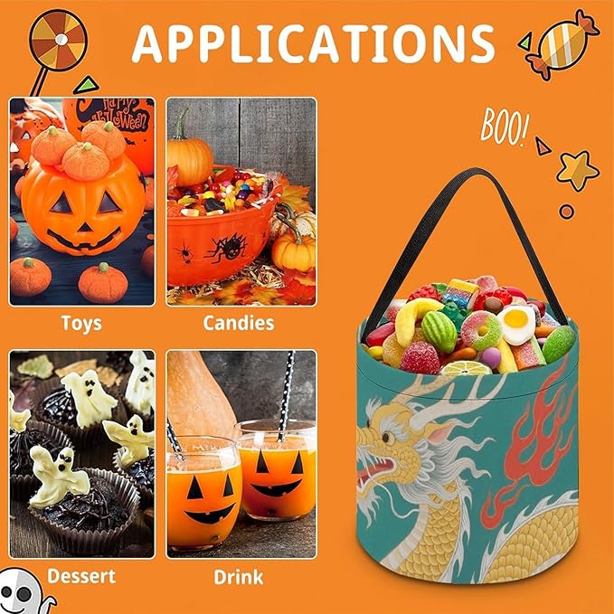 Halloween Candy Bucket - Dragon Trick Or Treat Candy Bag, Gift Bag for Party Favor Supplies