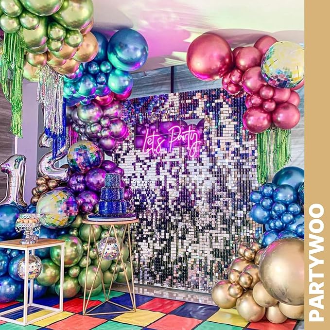 PartyWoo Metallic Balloons 65pcs 12 Inch Metallic Blue Silver Gold Purple Pink Green Rose Gold Latex Balloons for Baby Shower Wedding Engagement Unicorn Rainbow Birthday Party Decorations