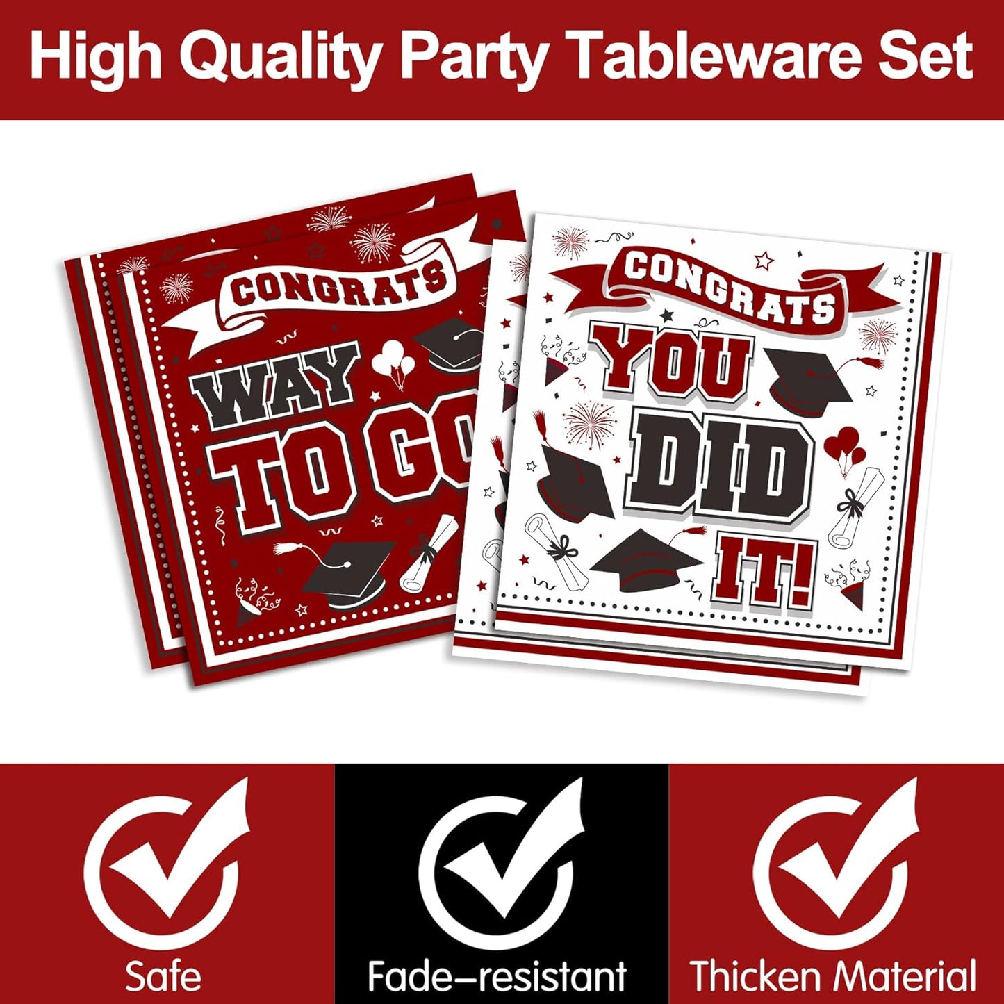 Graduation Decorations Class of 2025 - Graduation Party Supplies 2025 Include Plates, Cups, Napkins, Cutlery, 24 Guests (Maroon)