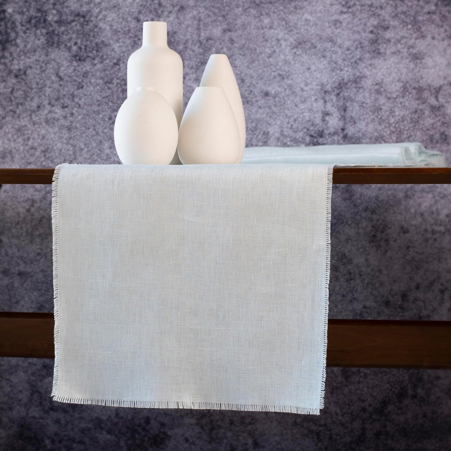 Blue Table Runner with Fringe- 14x90 inches Long 100% Pure Linen Runner for Table, Light Blue Table Runner for Spring and Summer – Machine Washable, Handmade