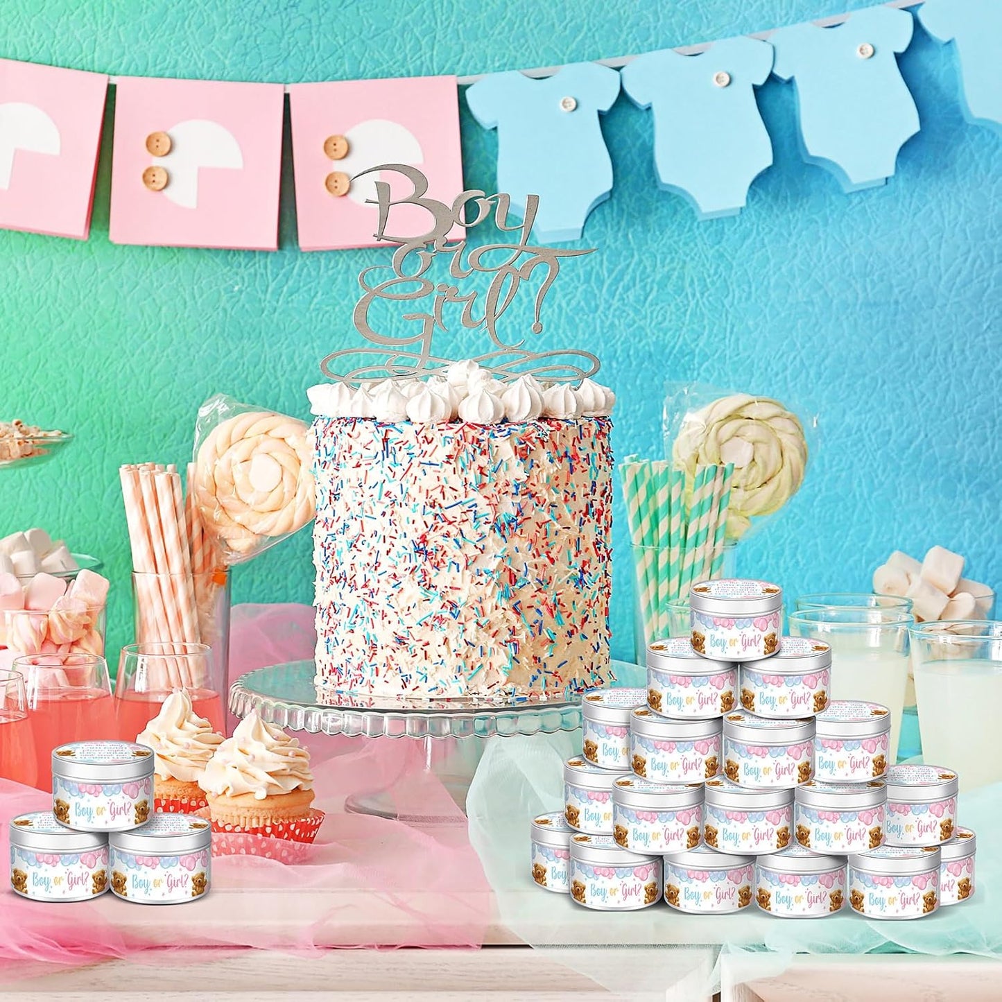 MTLEE 24 Pcs Gender Reveal Bear Baby Shower Party Favors Candles Lavender Scented Baby Shower Favors for Guests Rustic Tealights Candles Gender Reveal Return Gifts Girl Boy(1.2 Oz, Blue and Pink)