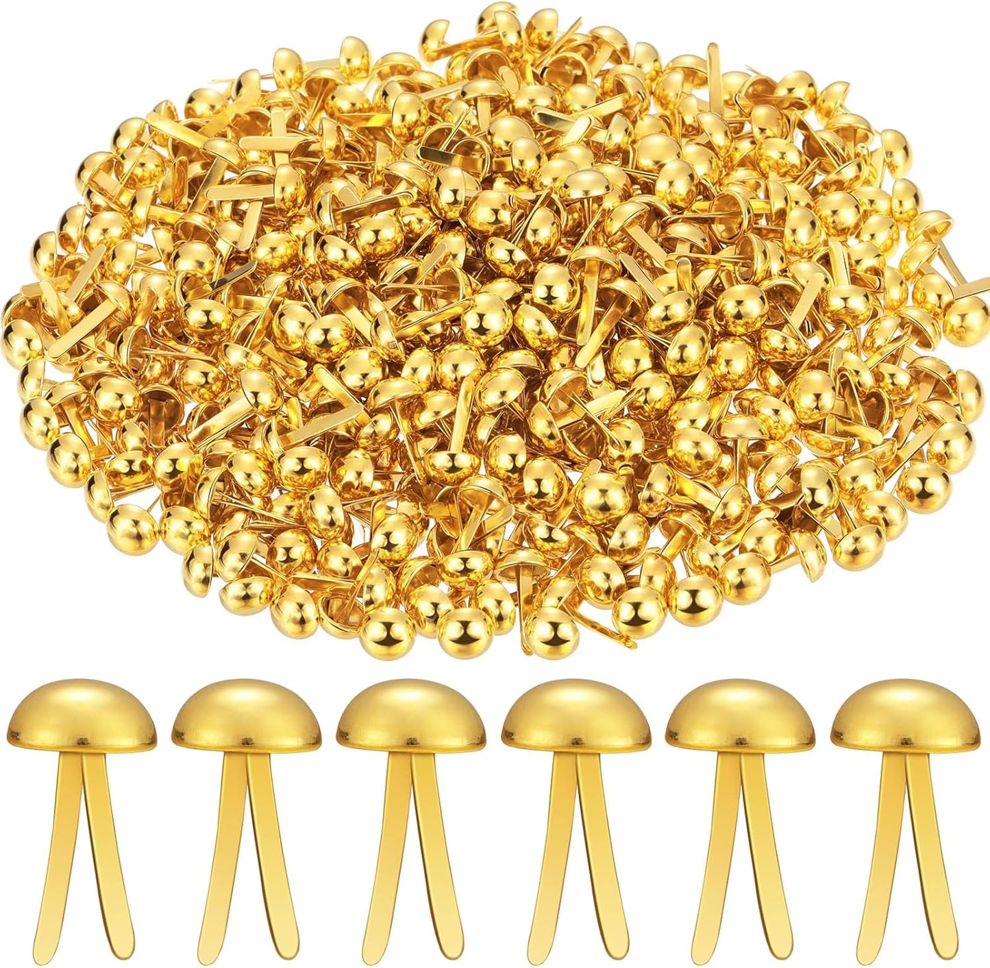 Hotop 500 Pcs Brads for Paper Crafts Metal Round Brass Paper Fasteners for Craft Art Crafting School DIY Supplies(0.3 x 0.7 Inch,Golden)