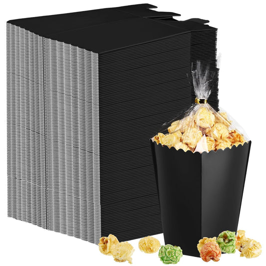 Zopeal Mini Popcorn Boxes and Clear Treat Bag Set, Bulk Popcorn Bags Open Top Paper Popcorn Containers with Treat Bags Popcorn Candy Boxes for Movie, Party, 3 x 4 Inch(Black, 200 Pcs)