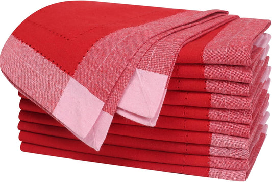 Homidate Christmas Cloth Napkins Set of 12 – 20x20 Red Cotton with Double Hemstitch – Soft, Durable & Washable Table Napkins for Farmhouse Décor, Thanksgiving, Holiday Parties & Everyday Use