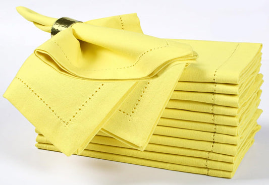 Bedding Craft Hemstitched Cotton Cloth Dinner Napkins Set of 12 – 18x18 Golden Kiwi – Reusable Machine Washable Fabric Napkins for Weddings, Thanksgiving, Christmas & Events