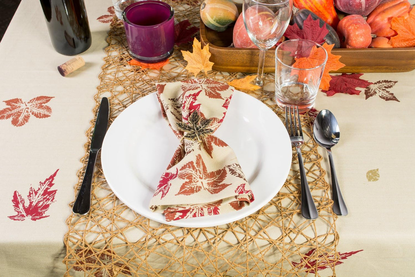 DII Christmas Thanksgiving Holiday Tabletop Décor Collection Decorative Napkin Ring Holder Set, 2.25" Diameter, Gold Maple Leaf, 6 Piece