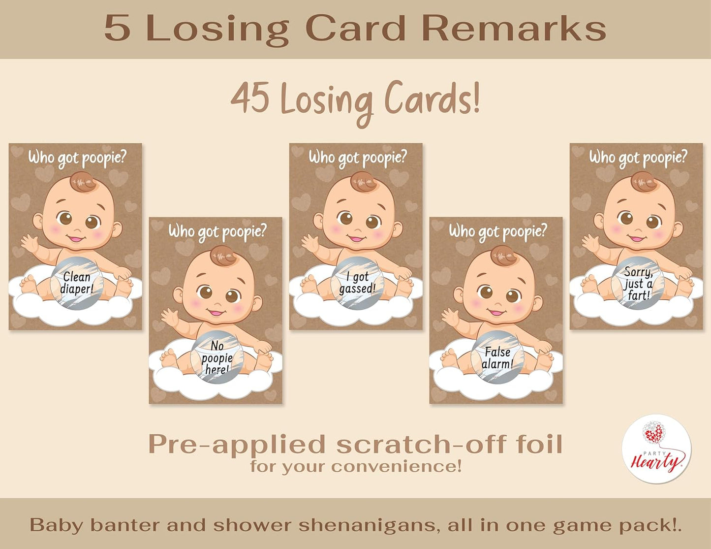 Party Hearty Delightful Baby Shower Fun - 50 Hilarious Poopie Scratch-Offs - Ideal for All Genders