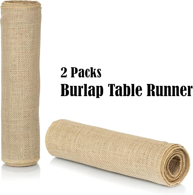 2 Pack Natural Burlap Table Runners (12 x 108 Inch) | Rustic Jute Table Runners for Wedding, Farmhouse, Thanksgiving, Coffee Table Decor Cover, Fall Décor & Parties