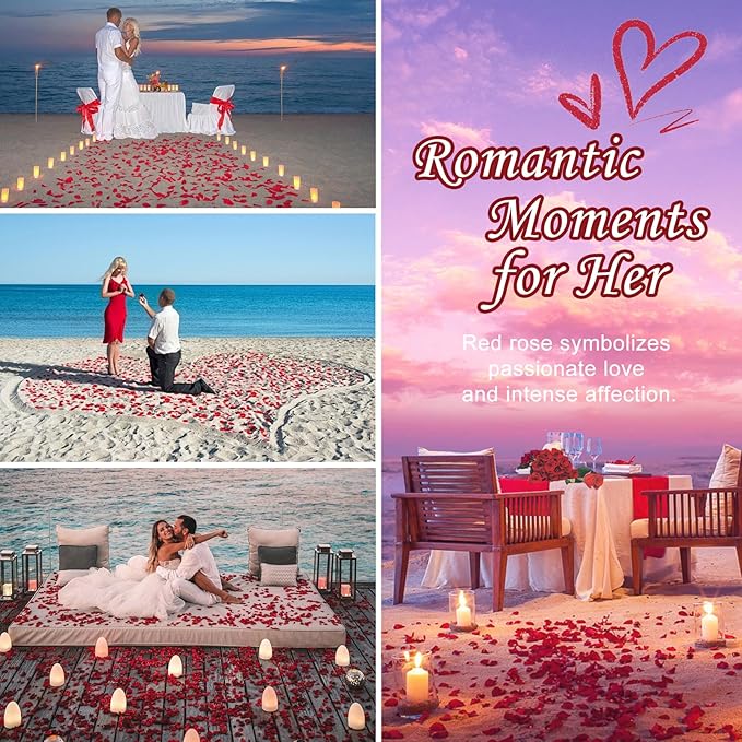 Real Dried Rose Petals – 300+PCS Freeze Dried Red Flower Petals for Weddings, Flower Girl Basket, Party Confetti, Romantic Night, Proposal Decor(2.82oz)