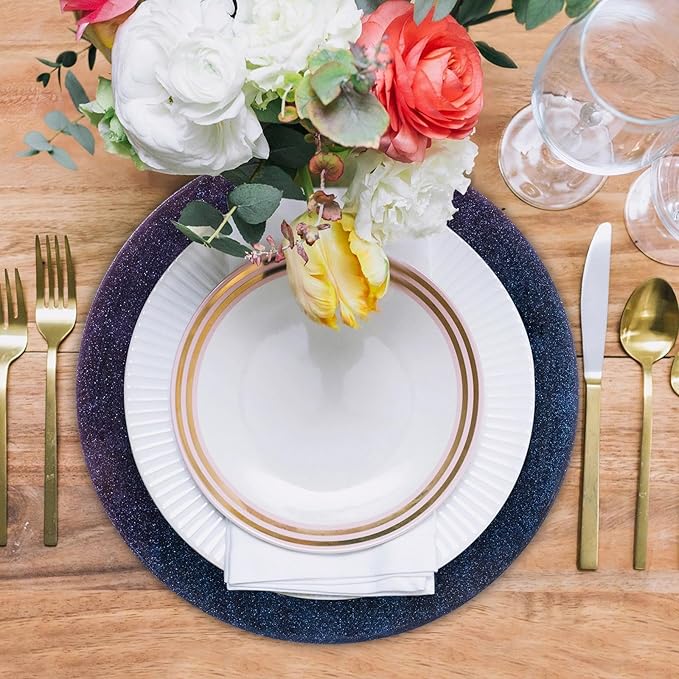 MAONAME Laser Blue Charger Plates Set of 12, 13" Round Plate Charger for Dinner Plates, Glitter Plastic Plate Chargers, Table Chargers for Wedding Decor, Party