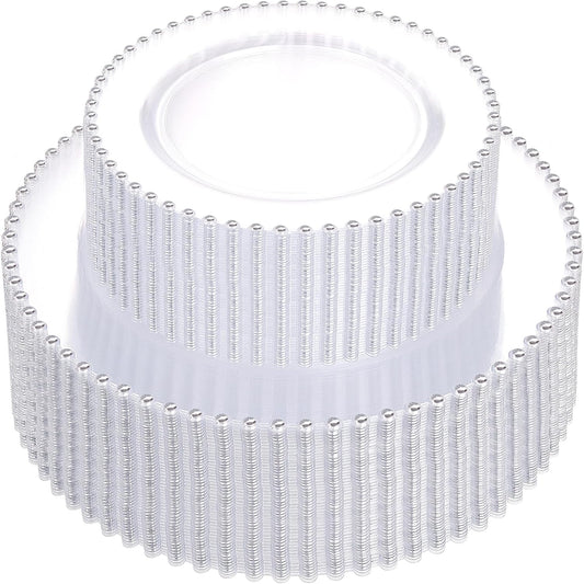 supernal 100PCS Clear Plastic Plates, Clear Plates with Silver Trim, Elegant Plastic Plate Include 50 Dinner Plate 10'' and 50 Dessert Appetizer Platos 7'' for Party, Wedding, Bridal Baptism