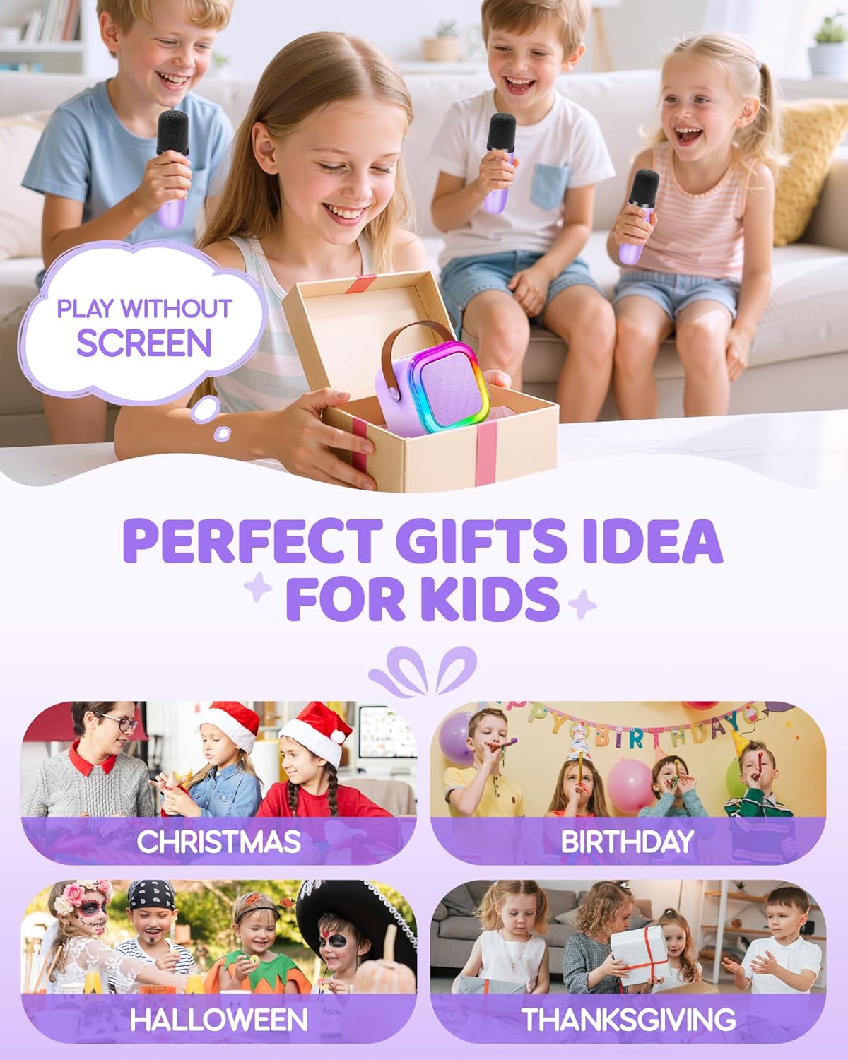 Mini Karaoke Machine for Kids, 2025 TOP Toys Christmas Birthday Gifts Ideas for Girls Ages 4, 5, 6, 7, 8, 9, 10, 12+ Years Old, Portable MP3 Player with 2 Wireless Mics for Party