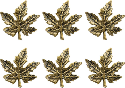 DII Christmas Thanksgiving Holiday Tabletop Décor Collection Decorative Napkin Ring Holder Set, 2.25" Diameter, Gold Maple Leaf, 6 Piece