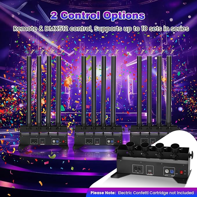 Professional Confetti Launcher Cannon Machine, 4-Shot Electric Confetti Machine with Remote/DMX Control & Adjustable Angle, Perfect Partner for Party, Wedding, DJ Nightclub, Stage, Christmas