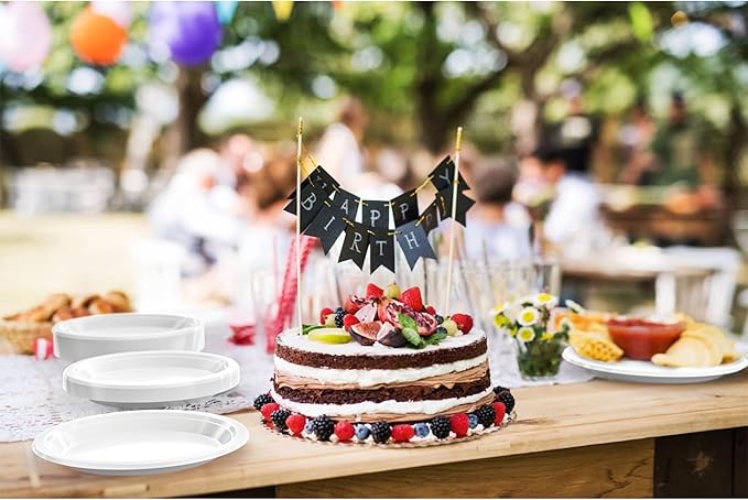 Party Solids White Plastic Plates For Party Supplies, White Disposable Plates 100 Pieces - 50-7" & 50-9" Heavy Duty 350 GSM Disposable Dinnerware Sets, Plastic Dinnerware Sets