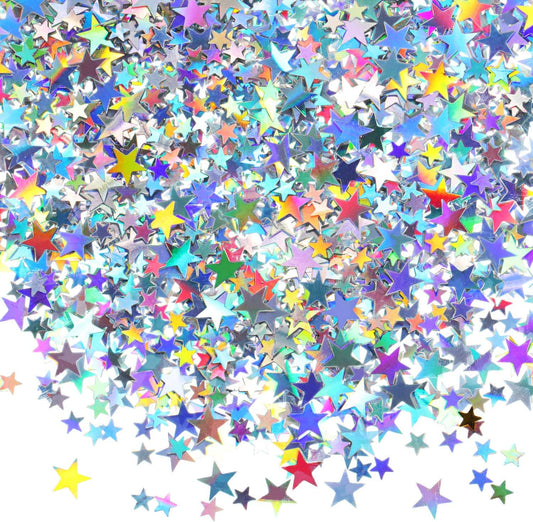 Hestya 60g Star Confetti Glitter Table Confetti Metallic Foil Stars for Christmas Party Wedding Festival Decorations(Holographic Silver,10mm and 6mm)