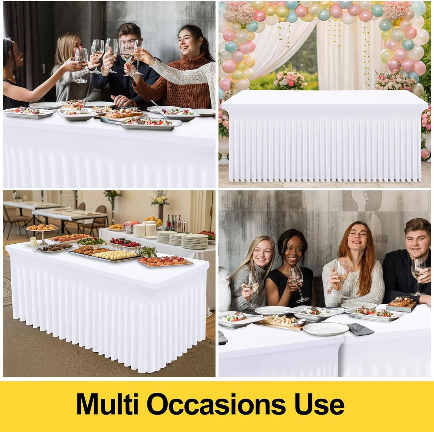 Smiry Spandex Tablecloth, Elastic Fitted Stretch Tablecloth for 8FT Rectangle Tables, Waterproof Washable Table Cover Skirt for Outdoor, Wedding, Banquet & Parties (White, 96Lx30Wx30H Inch)