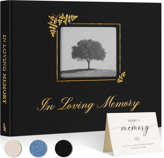 Lanpn Funeral Guest Book for Memorial Service, in Loving Memory Book for Funeral with Table Sign, Funeral Favors Sign in Books with Open Window for Guests Celebration of Life Guest Book, Black